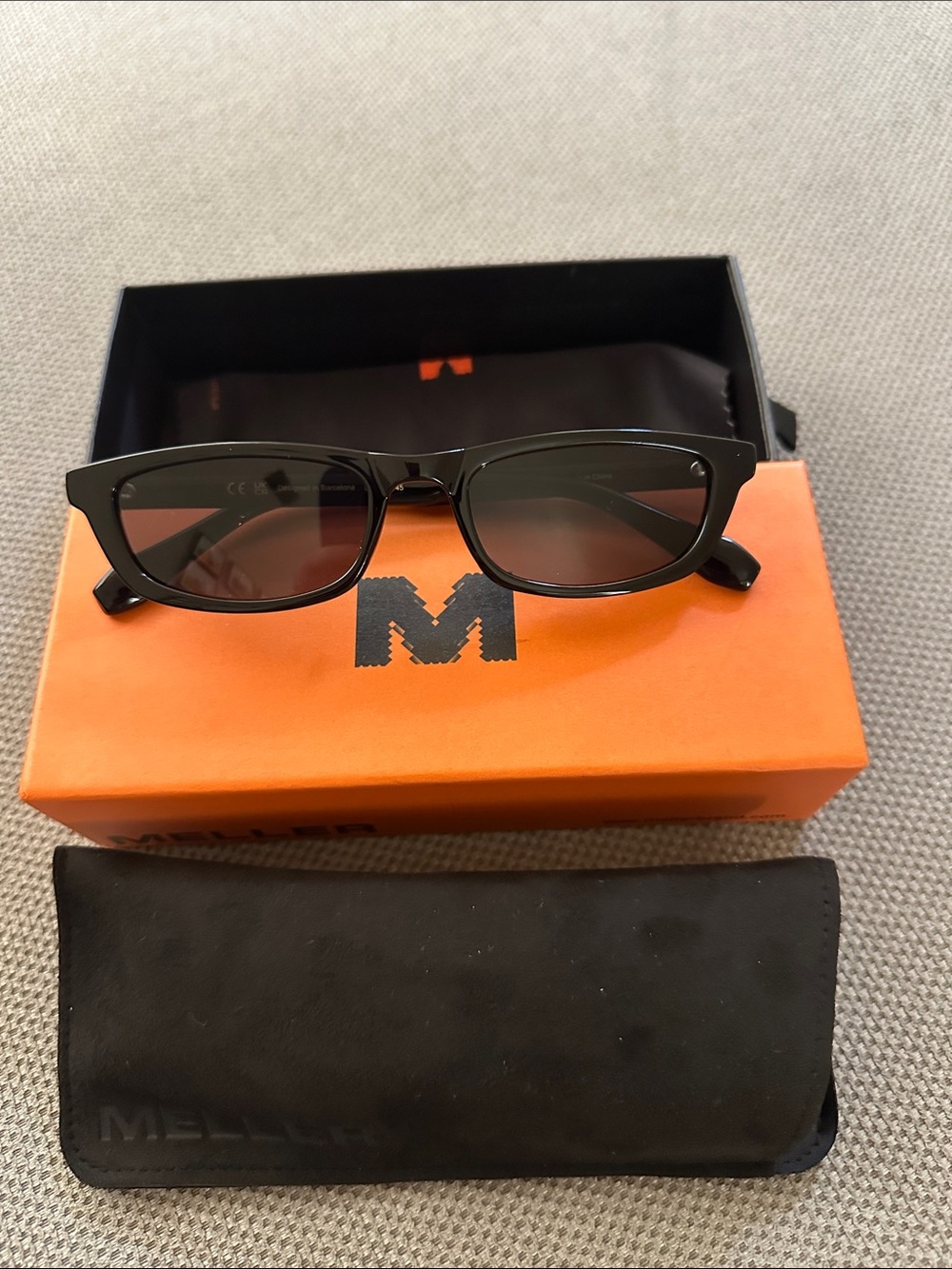 Meller Black Rectangular Sunglasses with Case